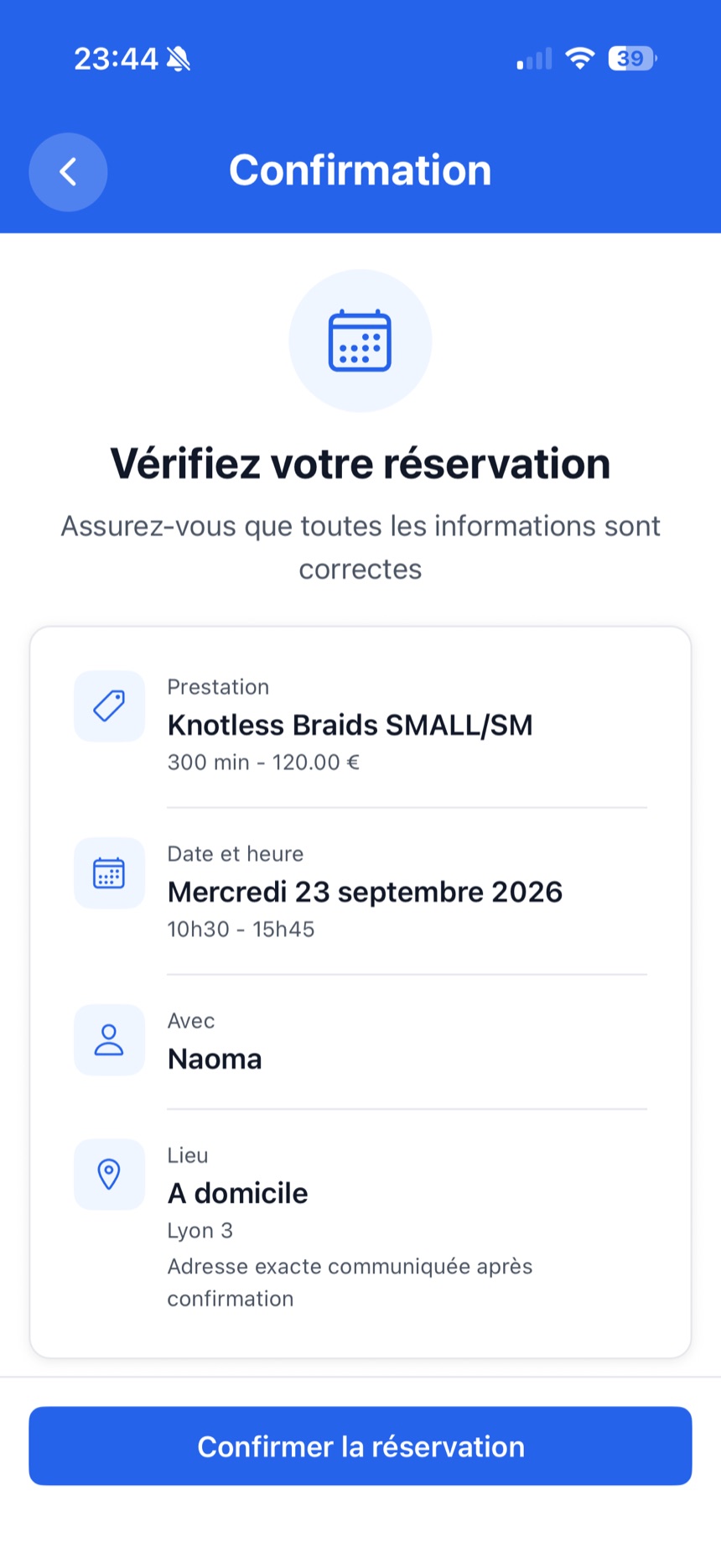 L'adresse et l'heure, rappelées pour vous.